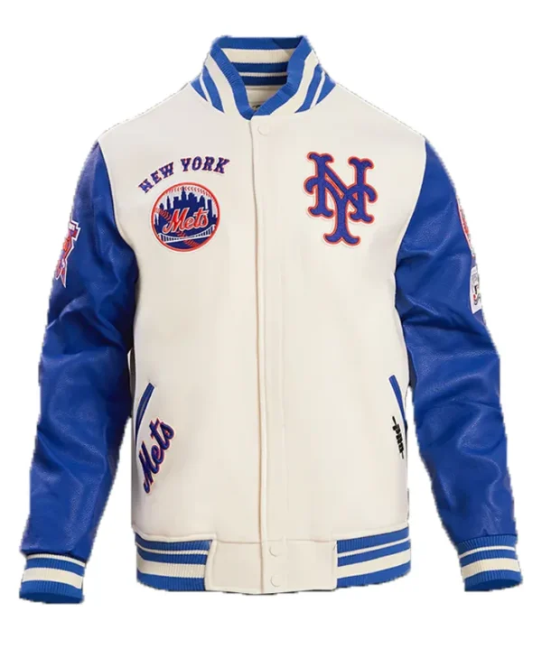 New York Mets White And Blue Varsity Wool Jacket