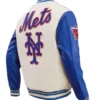 New York Mets White And Blue Varsity Wool Jacket Back