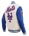 New York Mets White And Blue Varsity Wool Jacket Back