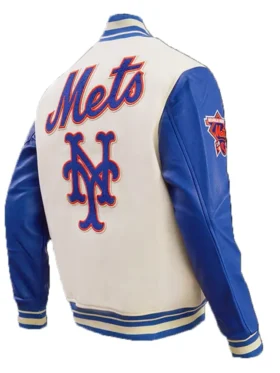 New York Mets White And Blue Varsity Wool Jacket Back