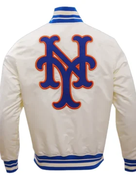 New York Mets White Vintage Bomber Starter Jacket Back