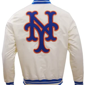 New York Mets White Vintage Bomber Starter Jacket Back