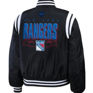New York Rangers 2024 Stadium Black Bomber Jacket Back