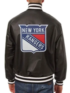New York Rangers Black Varsity Bomber Jacket Back