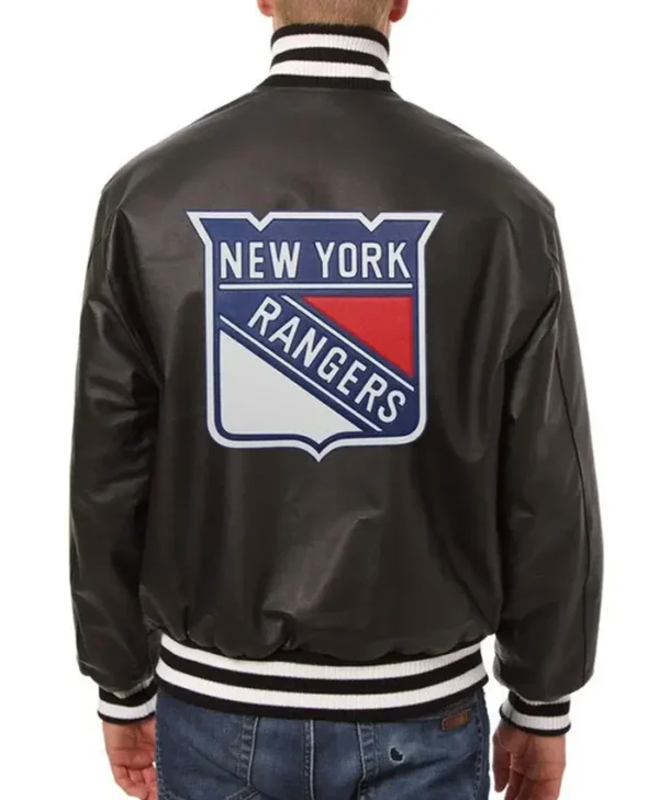 New York Rangers Black Varsity Bomber Jacket Back