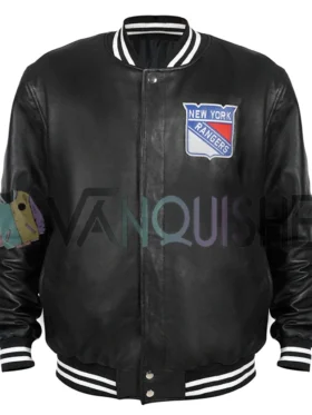 New York Rangers Black Varsity Bomber Jacket front