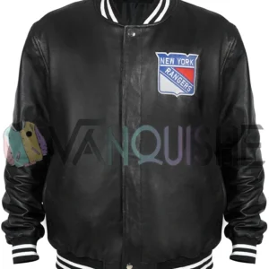 New York Rangers Black Varsity Bomber Jacket front