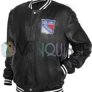 New York Rangers Black Varsity Bomber Jacket left