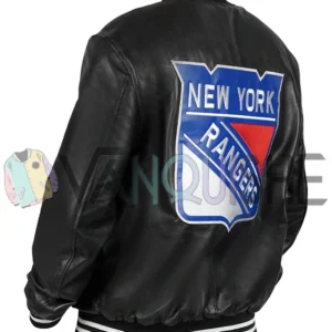 New York Rangers Black Varsity Bomber Jacket left back