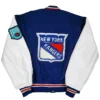New York Rangers Blue and White Letterman Jacket Back
