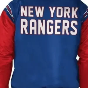 New York Rangers Full Snap Bomber Varsity Jacket Back