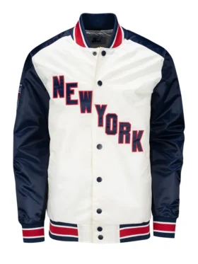 New York Rangers White and Blue Satin Jacket