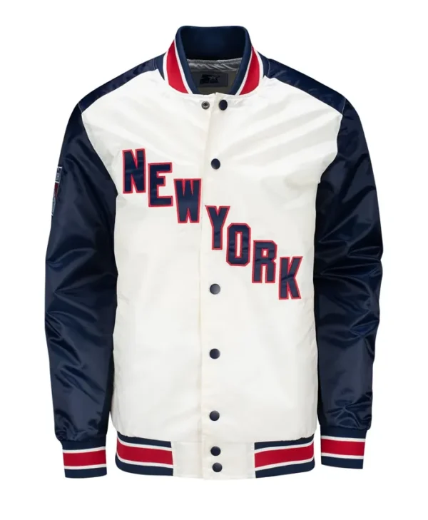 New York Rangers White and Blue Satin Jacket
