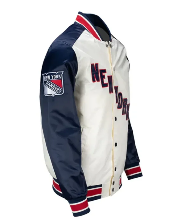 New York Rangers White and Blue Satin Jacket side