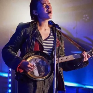 ODessa 2025 Sadie Sink Black Leather Jacket Front