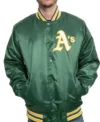 Oakland As Starter Bomber Green Satin Jacket