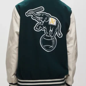 Oakland Athletics Wool With Leather Sleeves Heritage Varsity Jacket Back