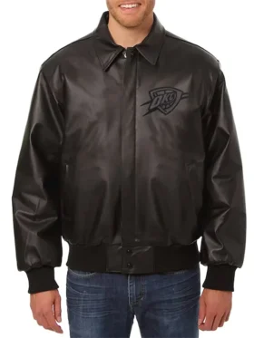 Oklahoma City Thunder Black Leather Bomber Jacket