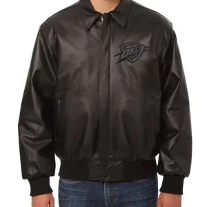 Oklahoma City Thunder Black Leather Bomber Jacket