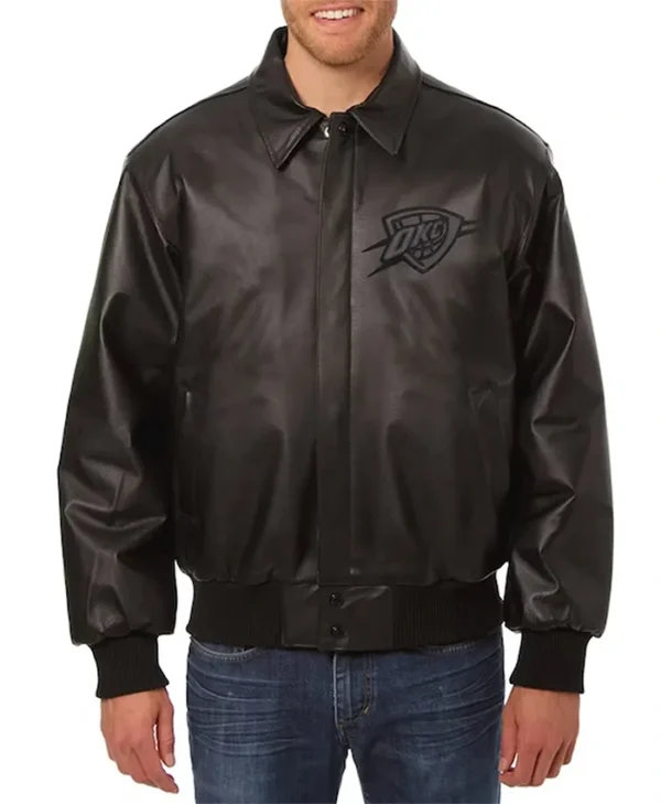 Oklahoma City Thunder Black Leather Bomber Jacket