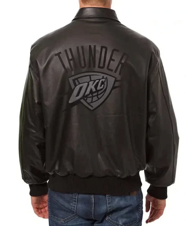 Oklahoma City Thunder Black Leather Bomber Jacket Back