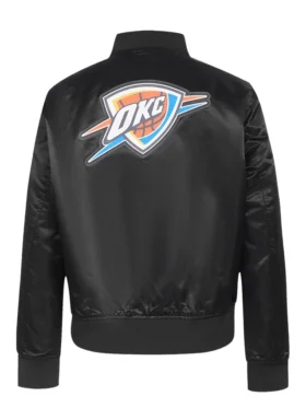 Oklahoma City Thunder Black Satin Bomber Jacket Back