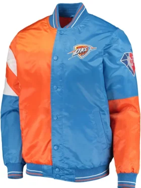 Oklahoma City Thunder Blue And Orange Satin Bomber Full Snap Jacket