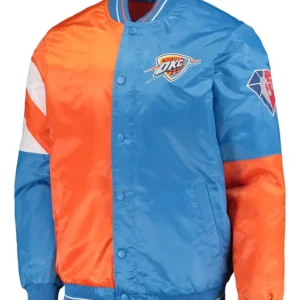 Oklahoma City Thunder Blue And Orange Satin Bomber Full Snap Jacket