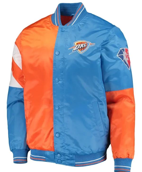 Oklahoma City Thunder Blue And Orange Satin Bomber Full Snap Jacket