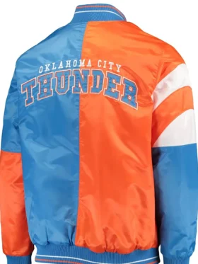 Oklahoma City Thunder Blue And Orange Satin Bomber Full Snap Jacket Back
