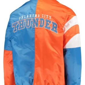 Oklahoma City Thunder Blue And Orange Satin Bomber Full Snap Jacket Back