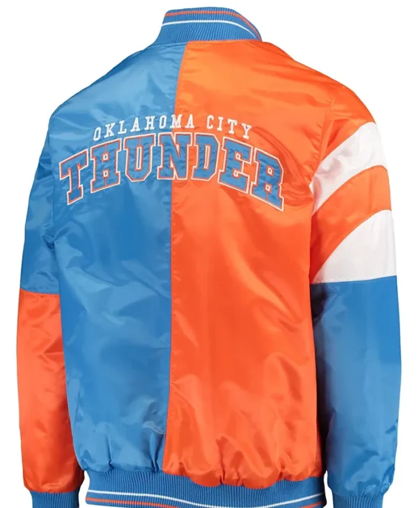 Oklahoma City Thunder Blue And Orange Satin Bomber Full Snap Jacket Back
