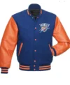 Oklahoma City Thunder Blue And Orange Varsity Full Snap Jacket