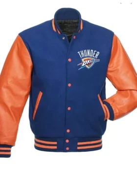 Oklahoma City Thunder Blue And Orange Varsity Full Snap Jacket