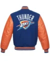 Oklahoma City Thunder Blue And Orange Varsity Full Snap Jacket Back