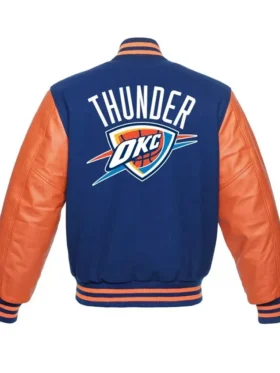 Oklahoma City Thunder Blue And Orange Varsity Full Snap Jacket Back