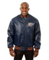 Oklahoma City Thunder Navy Blue Bomber Leather Jacket