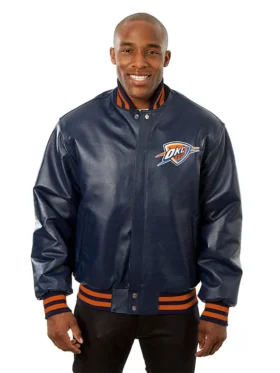 Oklahoma City Thunder Navy Blue Bomber Leather Jacket