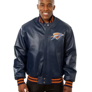 Oklahoma City Thunder Navy Blue Bomber Leather Jacket