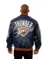 Oklahoma City Thunder Navy Blue Bomber Leather Jacket Back
