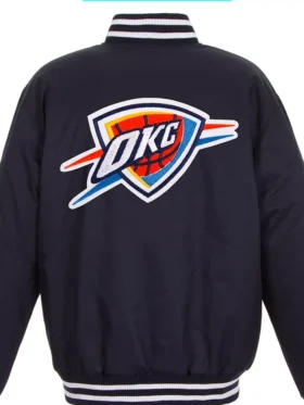 Oklahoma City Thunder Navy Blue Wool Varsity Jacket Back