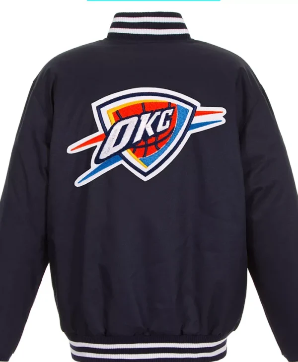 Oklahoma City Thunder Navy Blue Wool Varsity Jacket Back