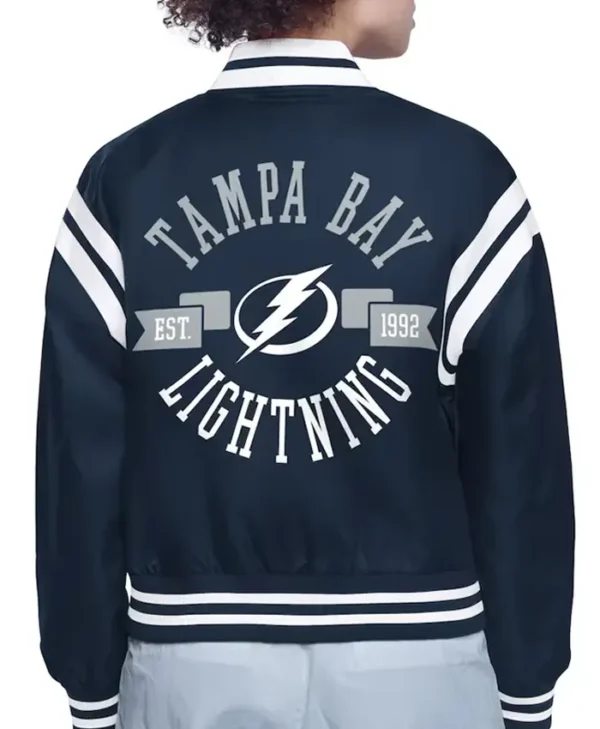 Orrin Tampa Bay Lightning Printed Navy Varsity Satin Jacket Back