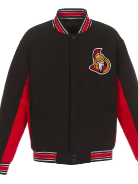 Ottawa Senators Accent Black Varsity Wool Poly Twill Jacket