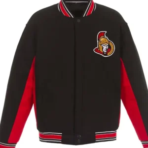 Ottawa Senators Accent Black Varsity Wool Poly Twill Jacket