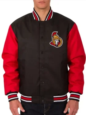 Ottawa Senators Front Hit Varsity Poly Twill Black and Red Jacket