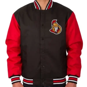 Ottawa Senators Front Hit Varsity Poly Twill Black and Red Jacket
