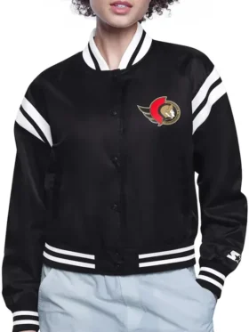 Ottawa Senators Printed Black Varsity Satin Jacket