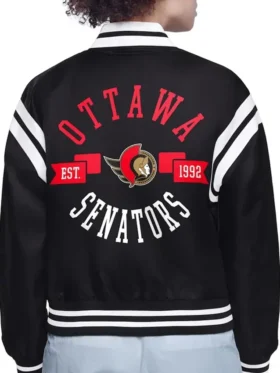 Ottawa Senators Printed Black Varsity Satin Jacket Back
