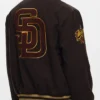 Padres Brown Wool Varsity Jacket Back